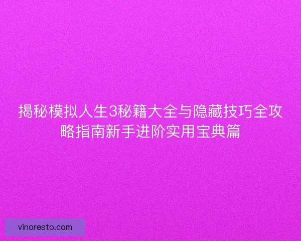 揭秘模拟人生3秘籍大全与隐藏技巧全攻略指南新手进阶实用宝典篇
